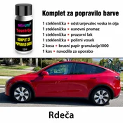 Komplet za popravilo prask in poškodb barve Tesla – osnovni premaz, prozorni lak in vosek 4 v 1 – Barva vozila: Rdeča