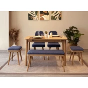HANAH HOME Vina Mini 03 1048 Oak Dark Blue (Produžni set trpezarijskih stolova i stolica (6 komada))