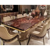 Casa Padrino luxury Art Deco dining table brown/beige/gold 226 x 112 x H. 70 cm - Solid wood kitchen table with table top in marble look - Dining room furniture - Luxury Art Deco furniture