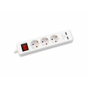 COMMEL Produžni Kabl 1/4m 3xšuko Sa Sklopkom + 2xUSB/ Beli C234-401