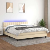 vidaXL Box spring postelja z vzmetnico LED krem 160x200 cm blago