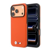 Maska BMW M Quadrille Kevlar Metal Logo Magsafe za iPhone 17 Pro Max/ 18 Pro Max narandzasta