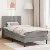 vidaXL Posteljni okvir z vzmetnico Svetlo siva 90 x 200 cm Žamet