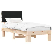 Vidaxl Posteljni okvir z oblazinjenim vzglavjem Črna 75 x 190 cm