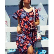 Resti Navy blue womens dress with colorful floral pattern