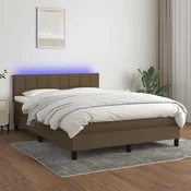 Greatstore Box spring postelja z vzmetnico LED temno rjava 140x200cm blago