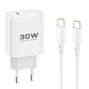 Kucni punjac KONFULON Joko JK89+DC67 PD 30W sa kablom Type-C na Type-C beli 1m