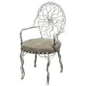 Casa Padrino luxury Art Nouveau garden chair gray 60 x 60 x H. 100 cm - Hand forged dining room chair with armrests and seat cushion - Luxury Art Nouveau garden & dining room furniture