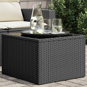 Greatstore Vrtna miza s stekleno mizno ploščo črna 55x55x37 cm poli ratan