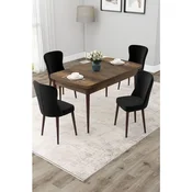 Hanah Home trpezarijski set Due, sto na razvlacenje i 4 stolice, ploca u dekoru drveta Baroque, crna tkanina Babyface