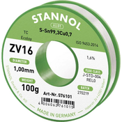 Stannol Stannol mehka spajkalna žica ZV16 v zlitini TC Sn99Cu1 z 1\,6% pretoka 1\,0 mm v premeru na 100 g tuljave Stannol ZV16 spajkalna žica\, neosvinčena neosvinčeni Sn99\,3Cu0\,7 REL0 100 g 1 mm, (20428436)