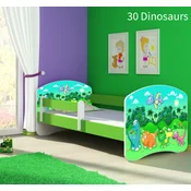 Djecji krevet ACMA s motivom, bocna zelena 140x70 cm 30 Dinosaurs