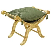Casa Padrino baroque cross stool with cushion gold/green - Handmade stool in baroque style - Antique style stool - Baroque furniture - Living room furniture in baroque style