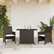 3-dijelni bistro set s jastucima smedi od poliratana