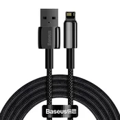 BASEUS Trpežen oplaščeni kabel USB za iPhone Lightning, 2,4 A, 2 m, črn