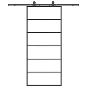 Vidaxl Drsna vrata z opremo črna 90x205 cm ESG steklo