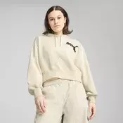 PUMA LEO LUXE Relaxed Cropped Hoodie Women, Clothing, Alpine Snow, L