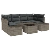 7-dijelni vrtni set sofa s jastucicima siva poly ratan