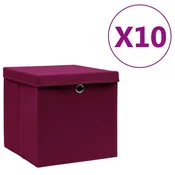 Vidaxl Škatle s pokrovi 10 kosov 28x28x28 cm temno rdeče