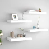 shumee vidaXL Stenske police, 4 kosi, bele, 40 x 23 x 3,8 cm, MDF