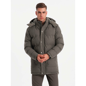 Ombre Mens long warm parka jacket with wool - dark grey melange