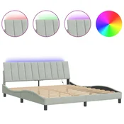 Vidaxl Posteljni okvir z LED brez vzmetnice Hanko svetlo siv 180x200 cm žamet