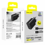 Blavec Zidni punjac BC-7 GaN4 - Tip C - PD QC 45W 3A s kabelom Type C na Type C - crni