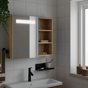 vidaXL Kopalniška omarica z ogledalom z LED lučko hrast 60x13x52 cm