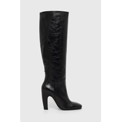 Usnjeni elegantni škornji BOSS Aleya ženski, črna barva, 50504504