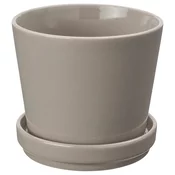 KLOTLÖNN Saksija s tacnom, unutra/spolja/siva/bež, 12 cm