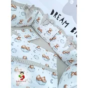 Bubamara037 Set za krevetac sa ogradicom od jastuka sa karnerom, bez lastiša, Krem-Beli
