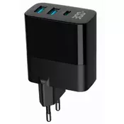 GEMBIRD Brzi punjac TA-UC-PDQC30LCD-BK-02, 30W, 2x USB A, USB C, LCD, Crni