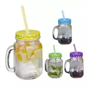 Northix Set 4 barvitih kozarcev s pokrovom in slamico 450 ml