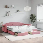 Greatstore Izvlečna dnevna postelja s predali roza 90x200 cm žamet
