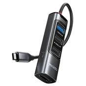 HUB postaja Yesido5u1 HB23 sa cetiri USB izlaza - 3x USB-A, 1x USB-C i Display Port - 100W, 5Gbps i 4K - sivi - USB-C prikljucak