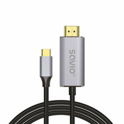 Savio USB-C to HDMI 2.0B cable 2m silver / black gold tips CL-171 HDMI kabel USB C HDMI Tip A (Standard) Crno