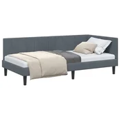 Vidaxl Kotna postelja z vzglavjem Temno siva 90 cm x 190 cm Žamet