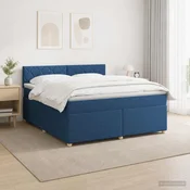 Vidaxl Postelja boxspring z vzmetnico Modra 160 x 200 cm Blago