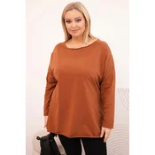 Kesi Asymmetrical Plus Size womens blouse with long sleeves dark camel