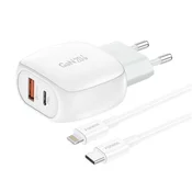 Foneng Foneng EU41 USB-C+USB-A 20W mrežni polnilec + USB-C - Lightning kabel (bel)