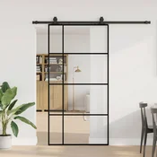 vidaXL Drsna vrata s kompletom strojne opreme črna 102,5x205 cm ESG steklo