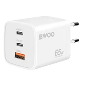 BWOO Bwoo, Polnilec 65W GaN USB-C USB-A 3 vrata, Bela, (5000213675)