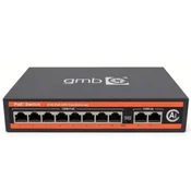 GMB POE-FS1010P Switch,IEEE802.3af/at, 8 PoE 10/100M, 2 UP-link 100/100M, 52V 120W,30W/PoE,VLAN 250m