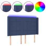 Vidaxl LED posteljno vzglavje modro 147x16x118/128 cm blago