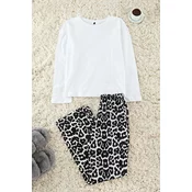 Trendyol White-Black 100% Cotton Leopard Patterned Knitted Pajama Set