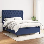 Greatstore Box spring postelja z vzmetnico modra 140x200 cm blago