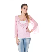 Roza šifonska bluza z dolgimi rokavi