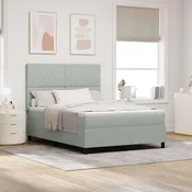 vidaXL Box Spring Postelja z Blazino Svetlo Siva 140x200 cm Žamet