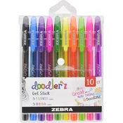Gel pisalo, komplet, 0,33 mm, s pokrovčkom, ZEBRA Doodler`z Neon & Fashion, mešanica 10 barv, 10 kosov