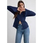Trendyol Dark Navy Textured Fitted Waist Woven Shirt